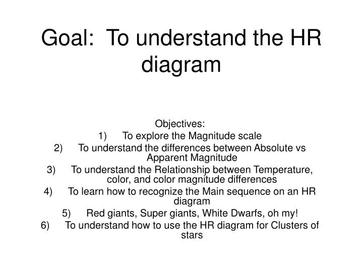 goal to understand the hr diagram