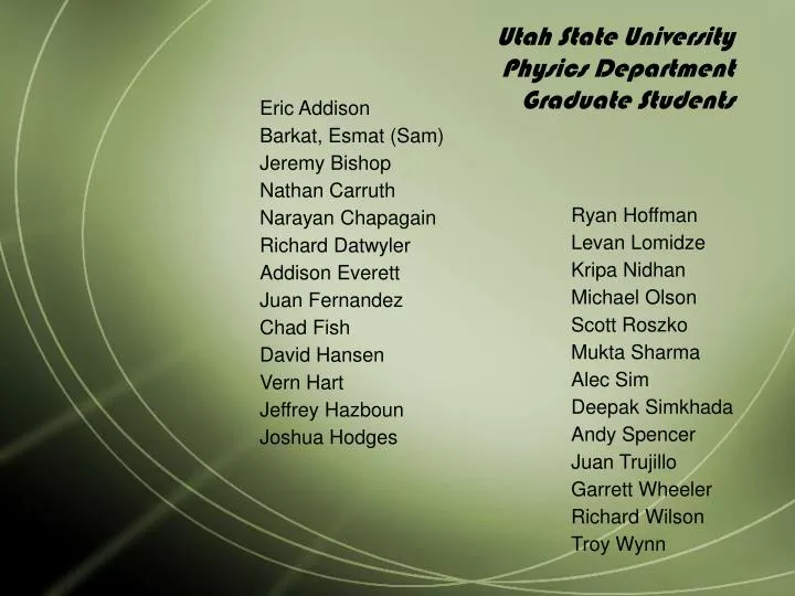 utah state university physics department graduate students