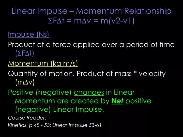 linear impulse momentum relationship f t m v m v2 v1