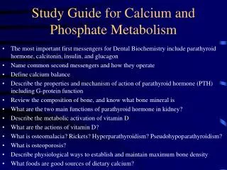 Study Guide for Calcium and Phosphate Metabolism