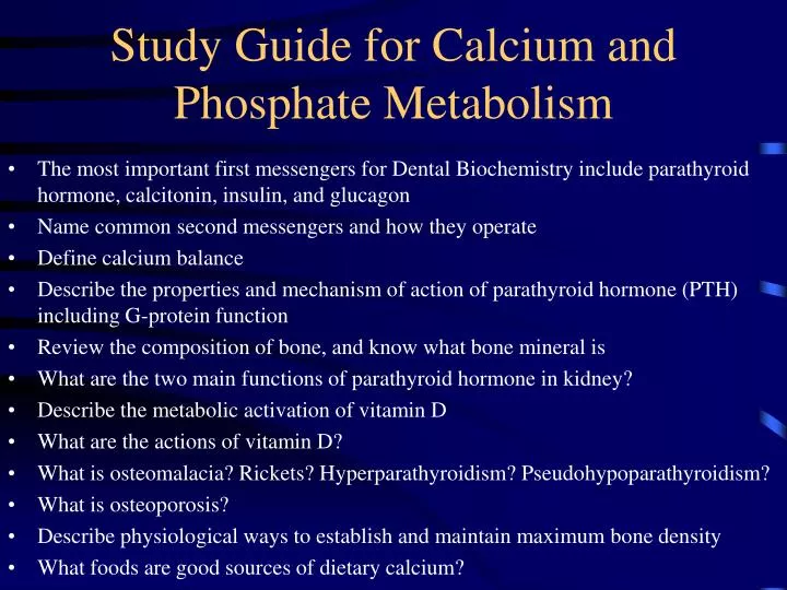 study guide for calcium and phosphate metabolism