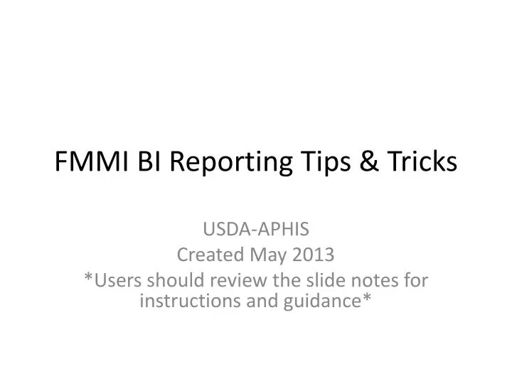 fmmi bi reporting tips tricks