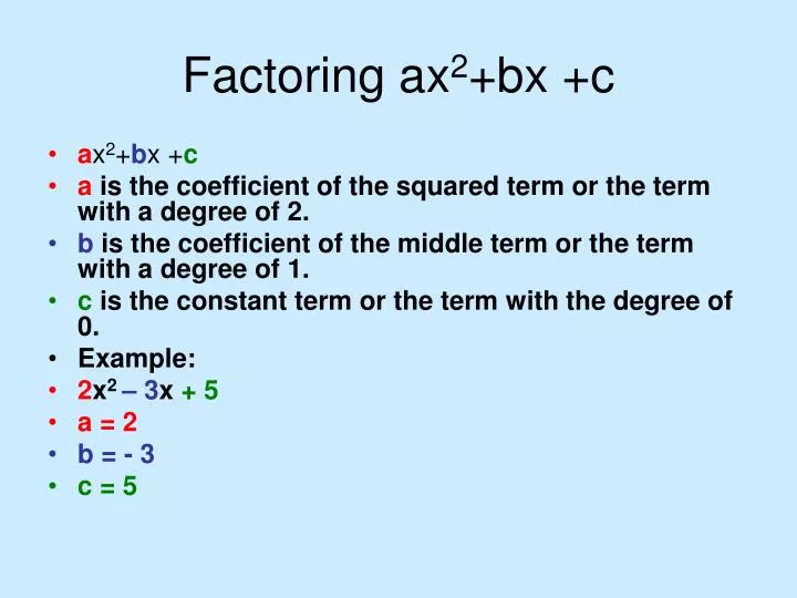 PPT Factoring ax 2  bx  c PowerPoint Presentation free download ID