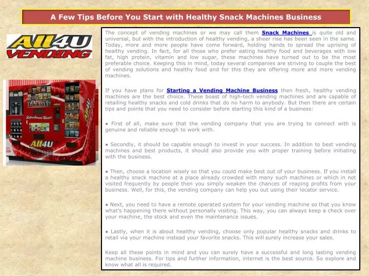 a few tips before you start with healthy snack machines business