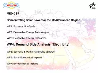 MED-CSP Concentrating Solar Power for the Mediterranean Region WP1: Sustainability Goals