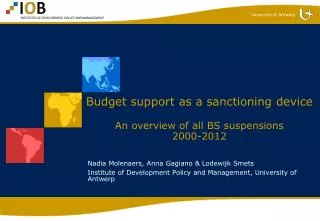 Budget support as a sanctioning device An overview of all BS suspensions 2000-2012