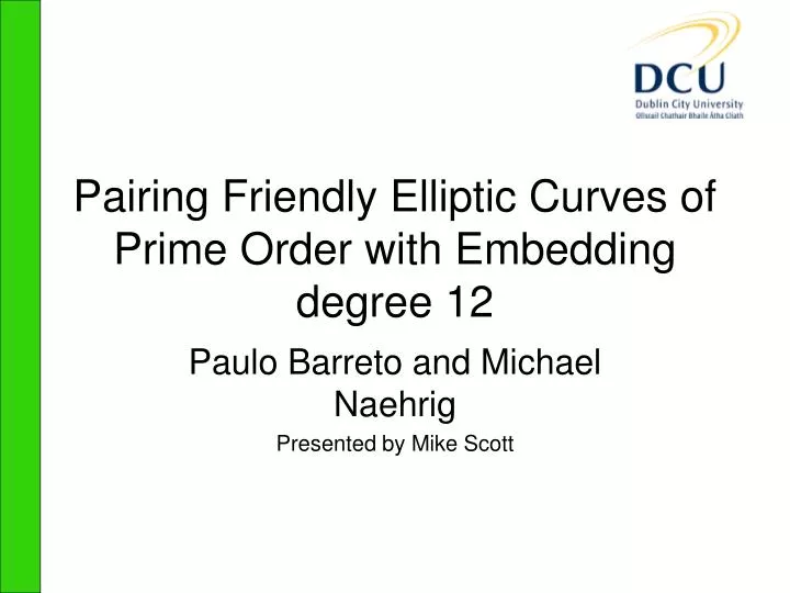 pairing friendly elliptic curves of prime order with embedding degree 12