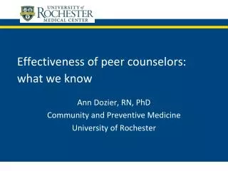 Effectiveness of peer counselors: what we know