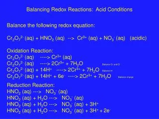Balancing Redox Reactions: Acid Conditions