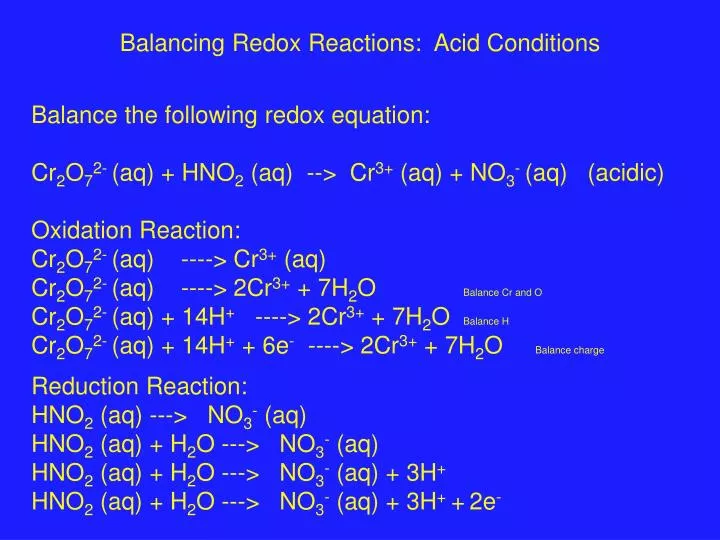 balancing redox reactions acid conditions
