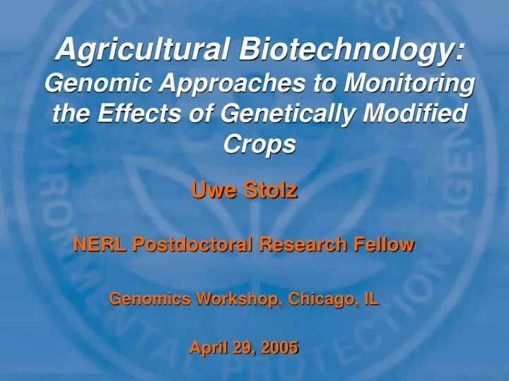 uwe stolz nerl postdoctoral research fellow genomics workshop chicago il april 29 2005