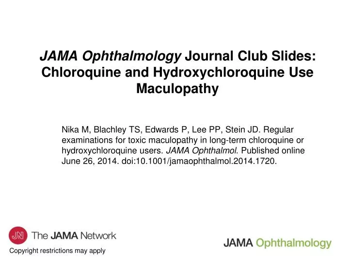 jama ophthalmology journal club slides chloroquine and hydroxychloroquine use maculopathy