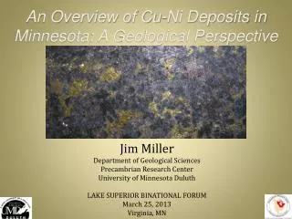 An Overview of Cu-Ni Deposits in Minnesota: A Geological Perspective