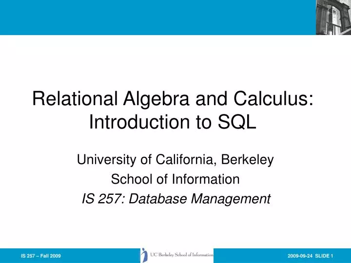 relational algebra and calculus introduction to sql