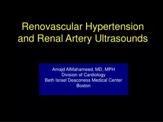 Renovascular Hypertension and Renal Artery Ultrasounds