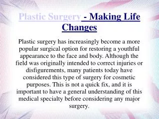 Plastic Surgery - Making Life Changes