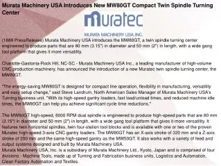 Murata Machinery USA Introduces New MW80GT Compact
