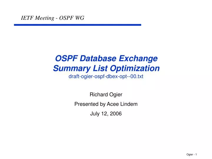ospf database exchange summary list optimization draft ogier ospf dbex opt 00 txt