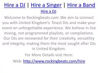 Social Media Music Site,Hire a Dj for Party,Wedding DJ's for Hire,Hire a Band,Hire a Singer for Wedding Function