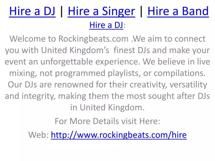 hire a dj hire a singer hire a band