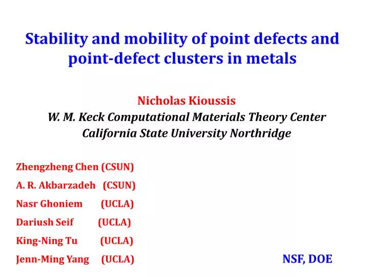 stability and mobility of point defects and point defect clusters in metals