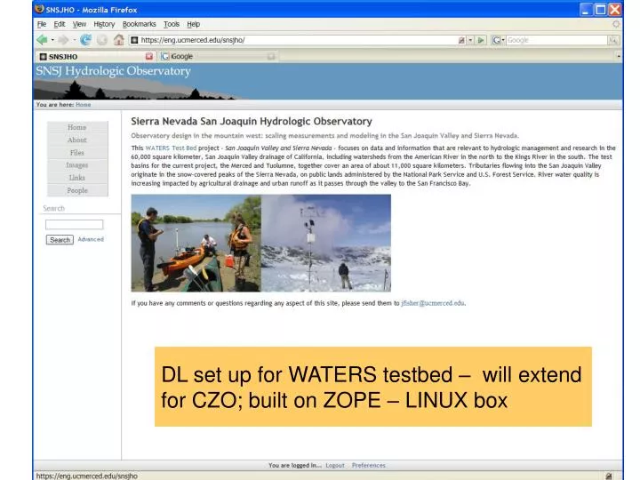 dl set up for waters testbed will extend for czo built on zope linux box