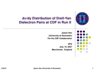 d?/dy Distribution of Drell-Yan Dielectron Pairs at CDF in Run II