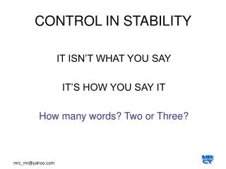 CONTROL IN STABILITY
