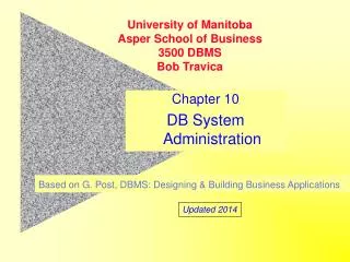 Chapter 10 DB System Administration
