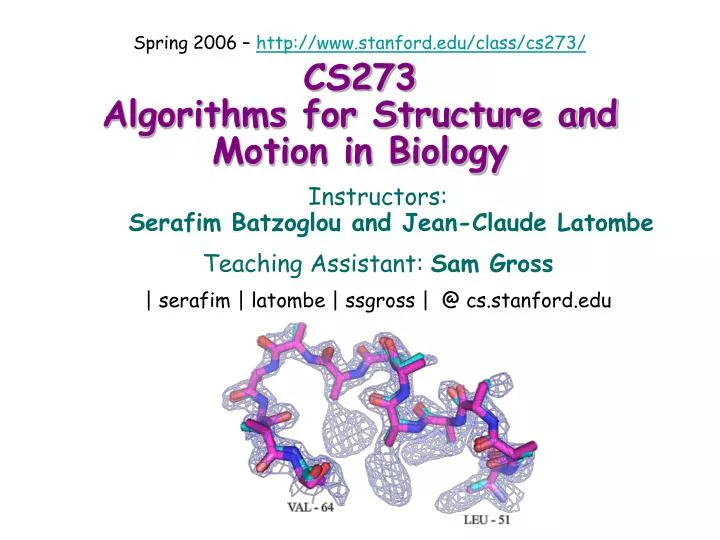 cs273 algorithms for structure and motion in biology