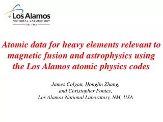 James Colgan, Honglin Zhang, and Christopher Fontes, Los Alamos National Laboratory, NM, USA