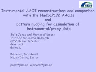 Instrumental AAOI reconstructions and comparison with the HadSLP1/2 AAOIs and