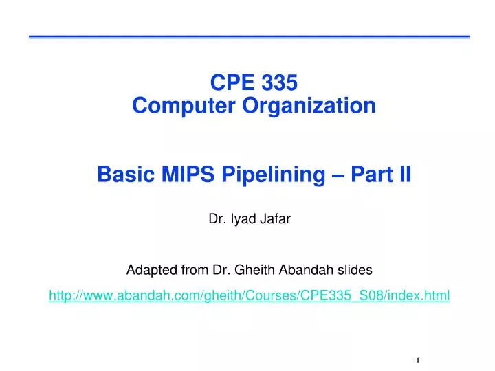 cpe 335 computer organization basic mips pipelining part ii
