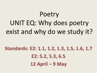Poetry UNIT EQ: Why does poetry exist and why do we study it?
