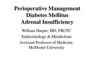 Perioperative Management Diabetes Mellitus Adrenal Insufficiency