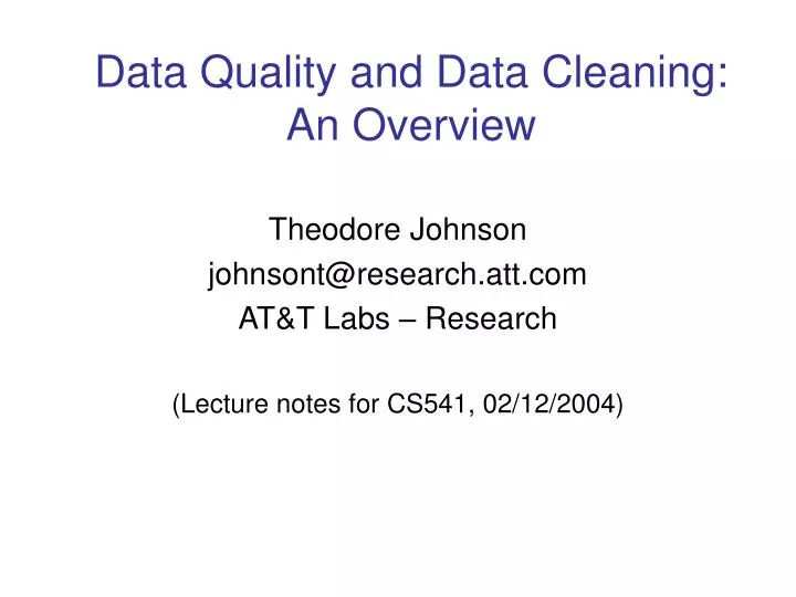 data quality and data cleaning an overview