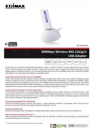 300Mbps Wireless 802.11b/g/n USB Adapter