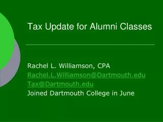 Tax Update for Alumni Classes