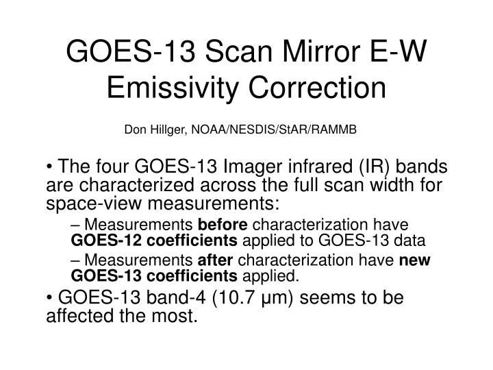 goes 13 scan mirror e w emissivity correction