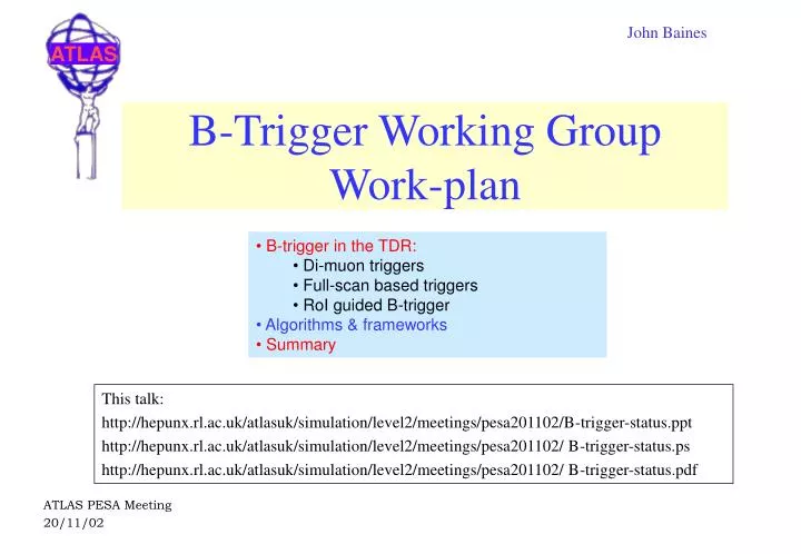 b trigger working group work plan