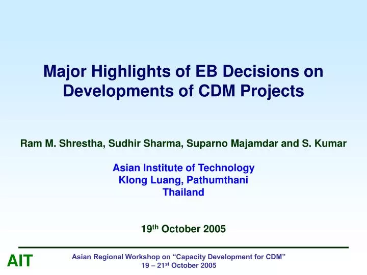 major highlights of eb decisions on developments of cdm projects