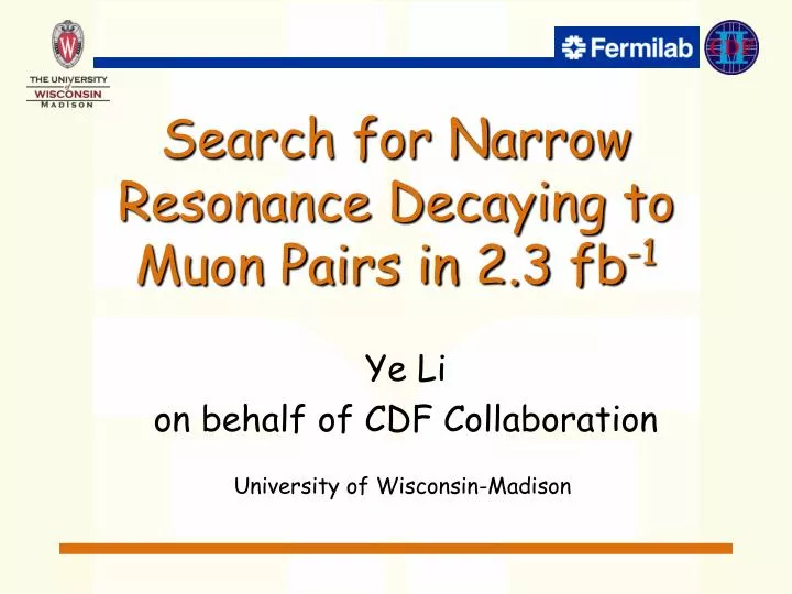 search for narrow resonance decaying to muon pairs in 2 3 fb 1