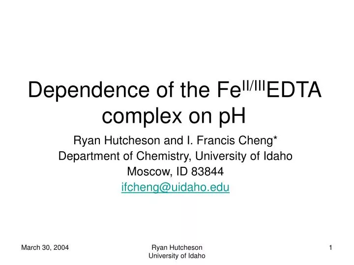 dependence of the fe ii iii edta complex on ph