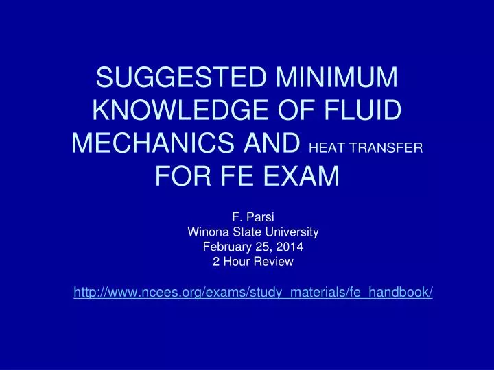 suggested minimum knowledge of fluid mechanics and heat transfer for fe exam
