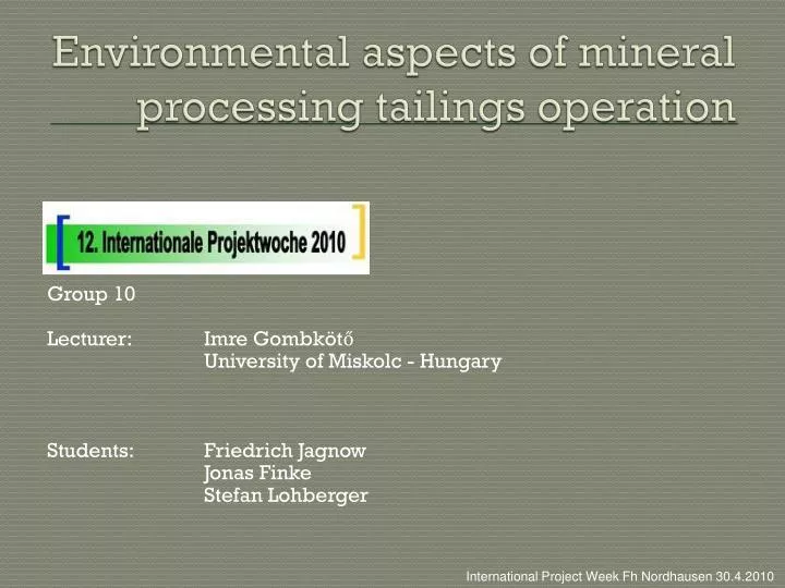 environmental aspects of mineral processing tailings operation