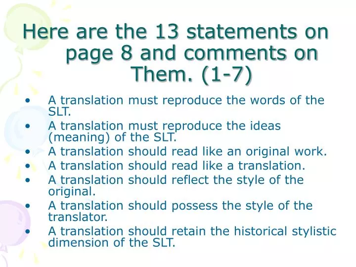 here are the 13 statements on page 8 and comments on them 1 7