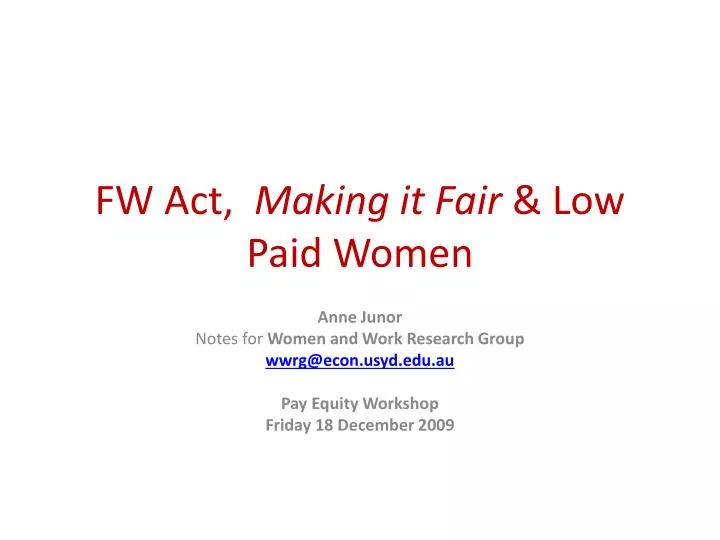 fw act making it fair low paid women