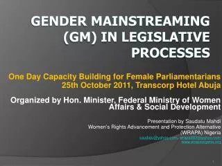 Gender Mainstreaming (GM) in Legislative Processes