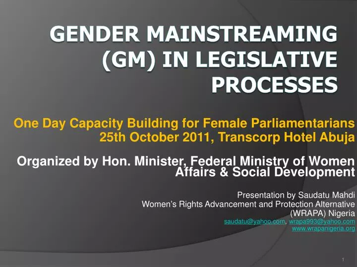 gender mainstreaming gm in legislative processes