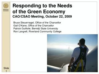 Responding to the Needs of the Green Economy CAO/CSAO Meeting, October 22, 2009